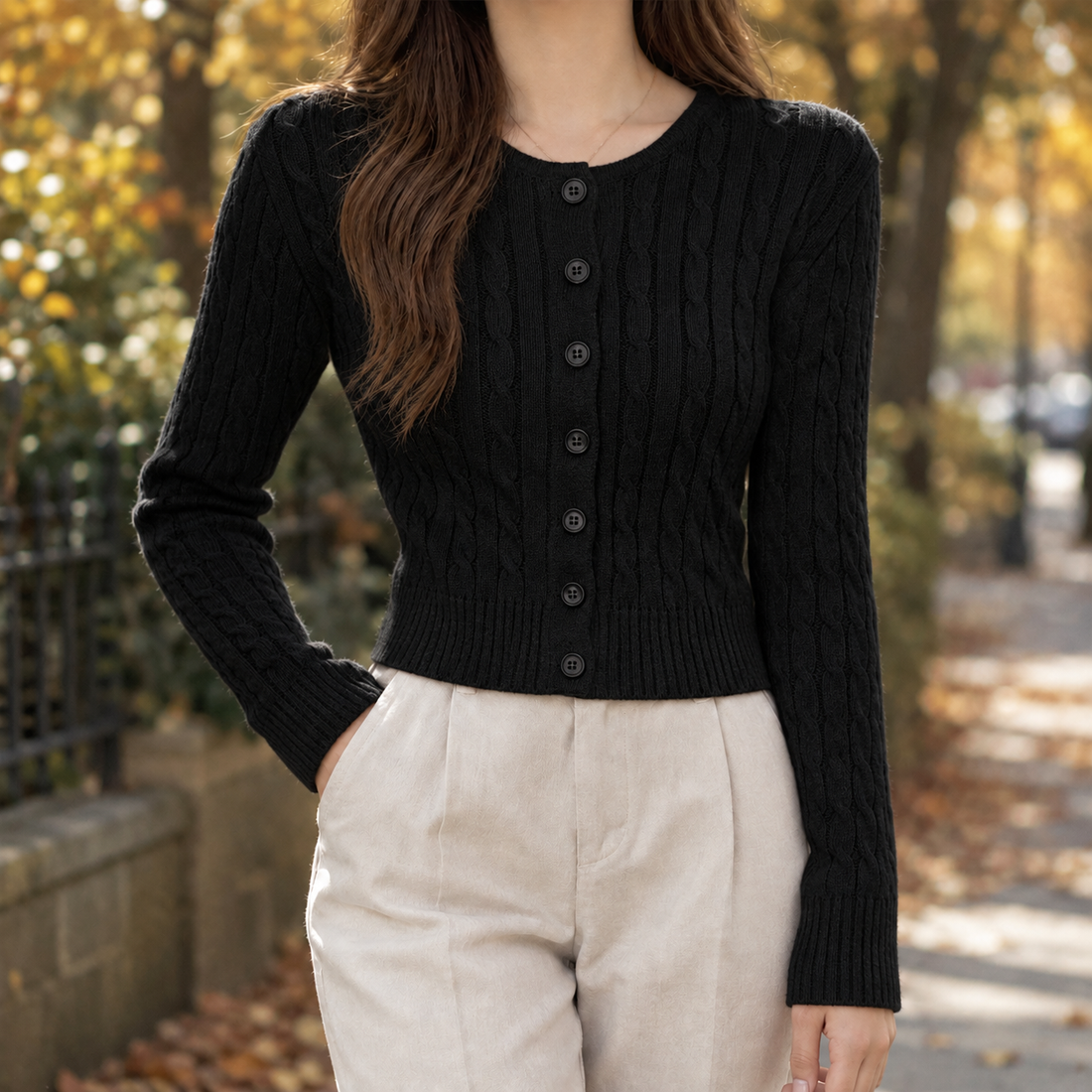 Christabel-Mae Cable Knit Cardigan - Black