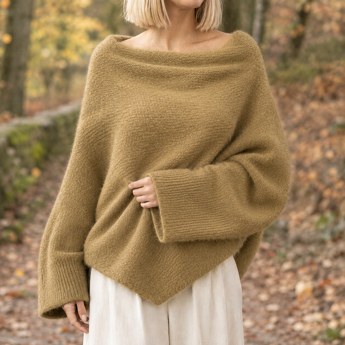 Alice-Marie Cashmere Crossover Sweater - Khaki