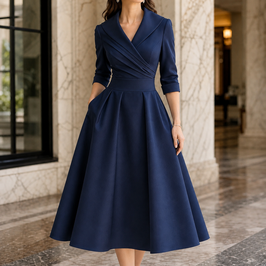 Mercedes-Eve Wrap Midi Dress - Dark Blue