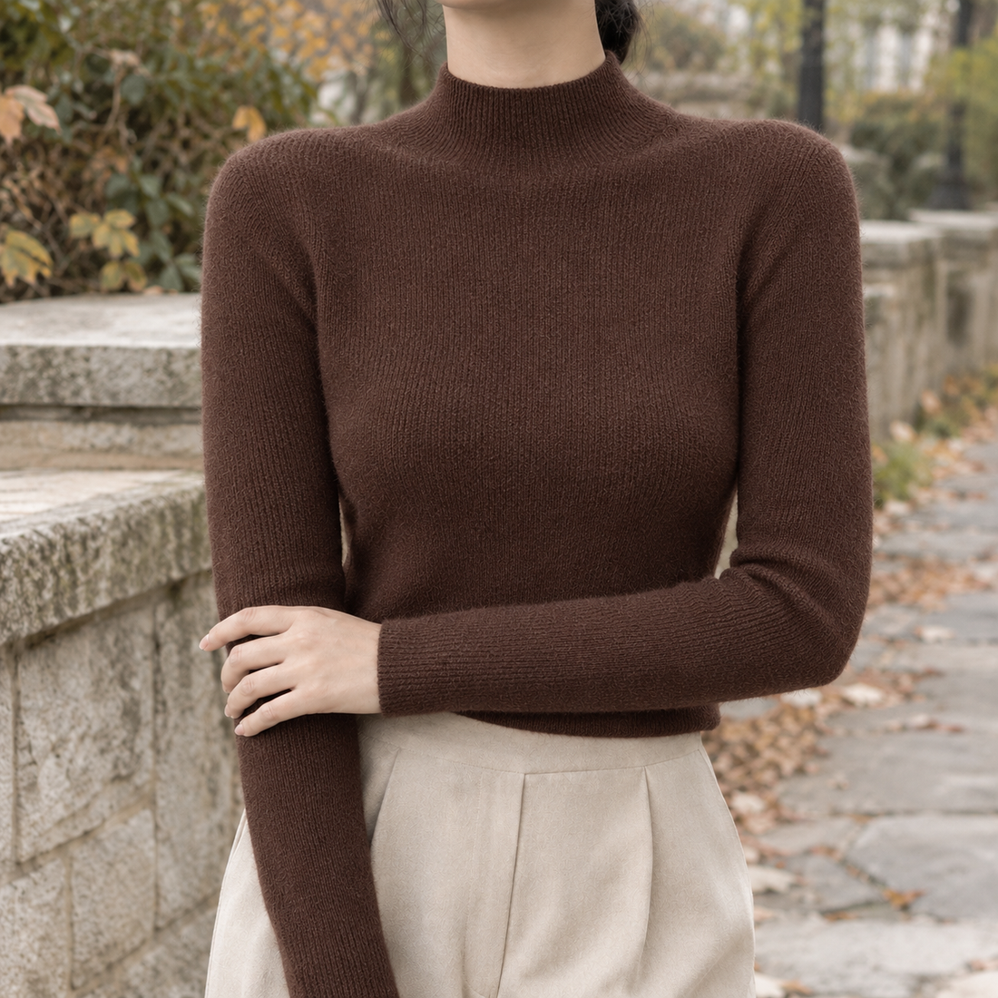 Danielle-Kate Mock Neck Sweater - Brown