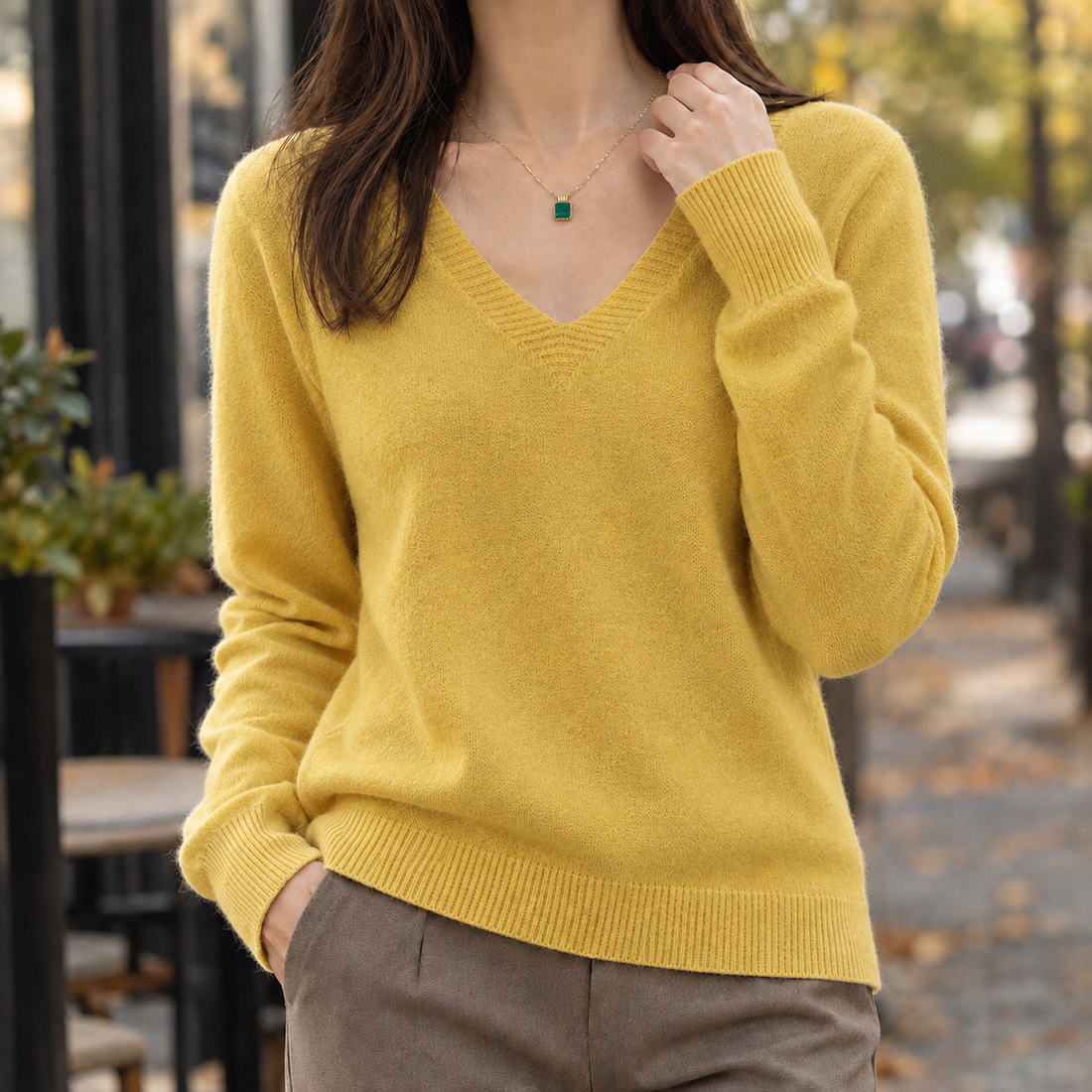 Tara-Jade V Neck Sweater - Yellow