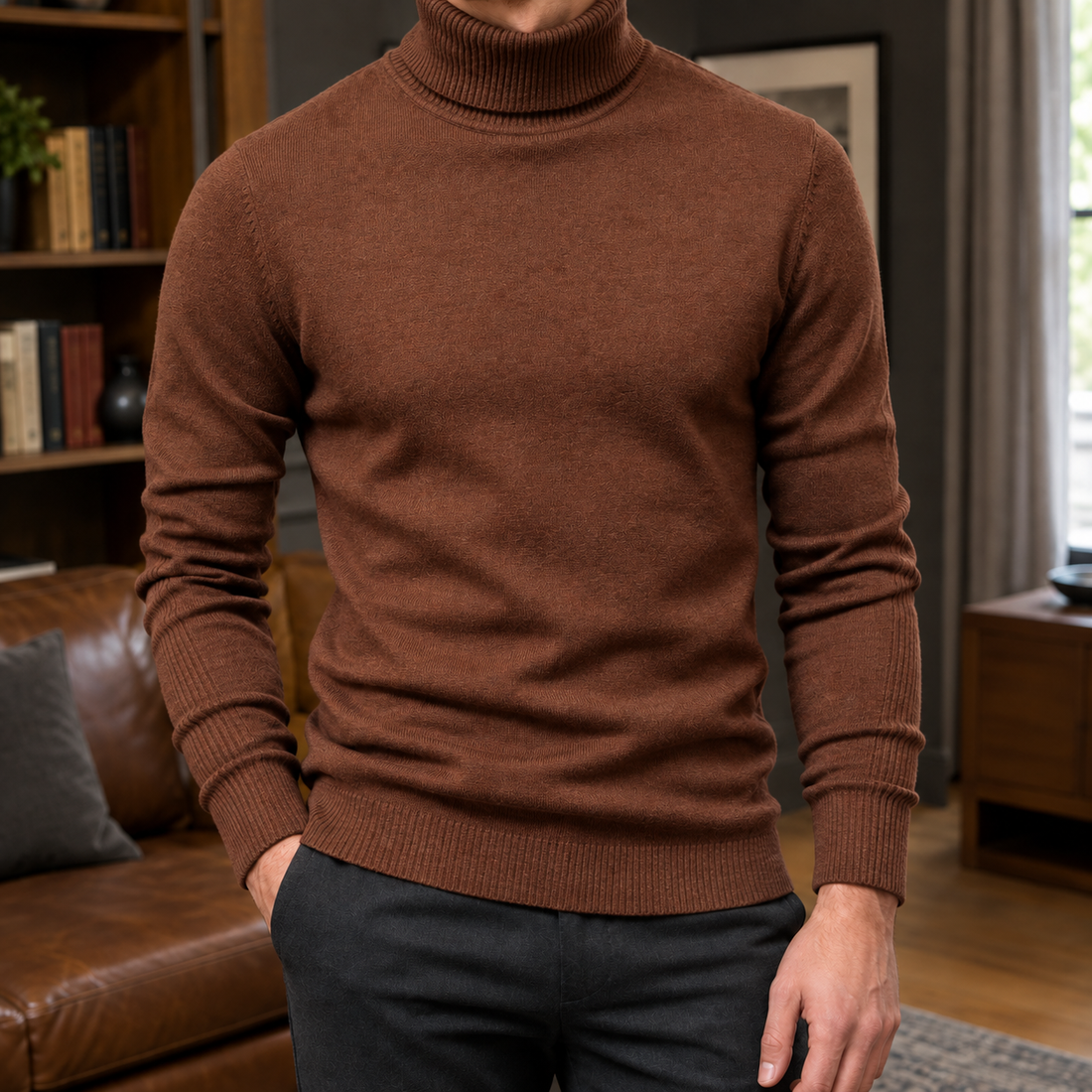 Duarte-Cole Turtleneck Sweater - High Collar Flower Coffee