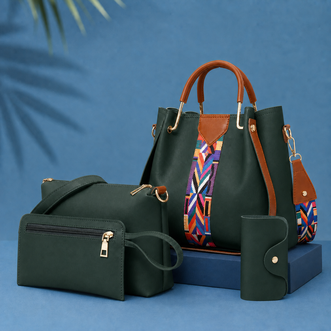 Riverton Geometric Handbag Set - Green