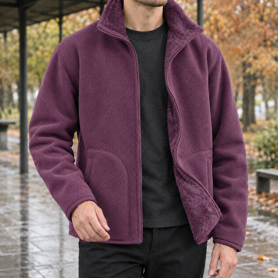 Octave-Cole Fleece Zip Jacket - Burgundy