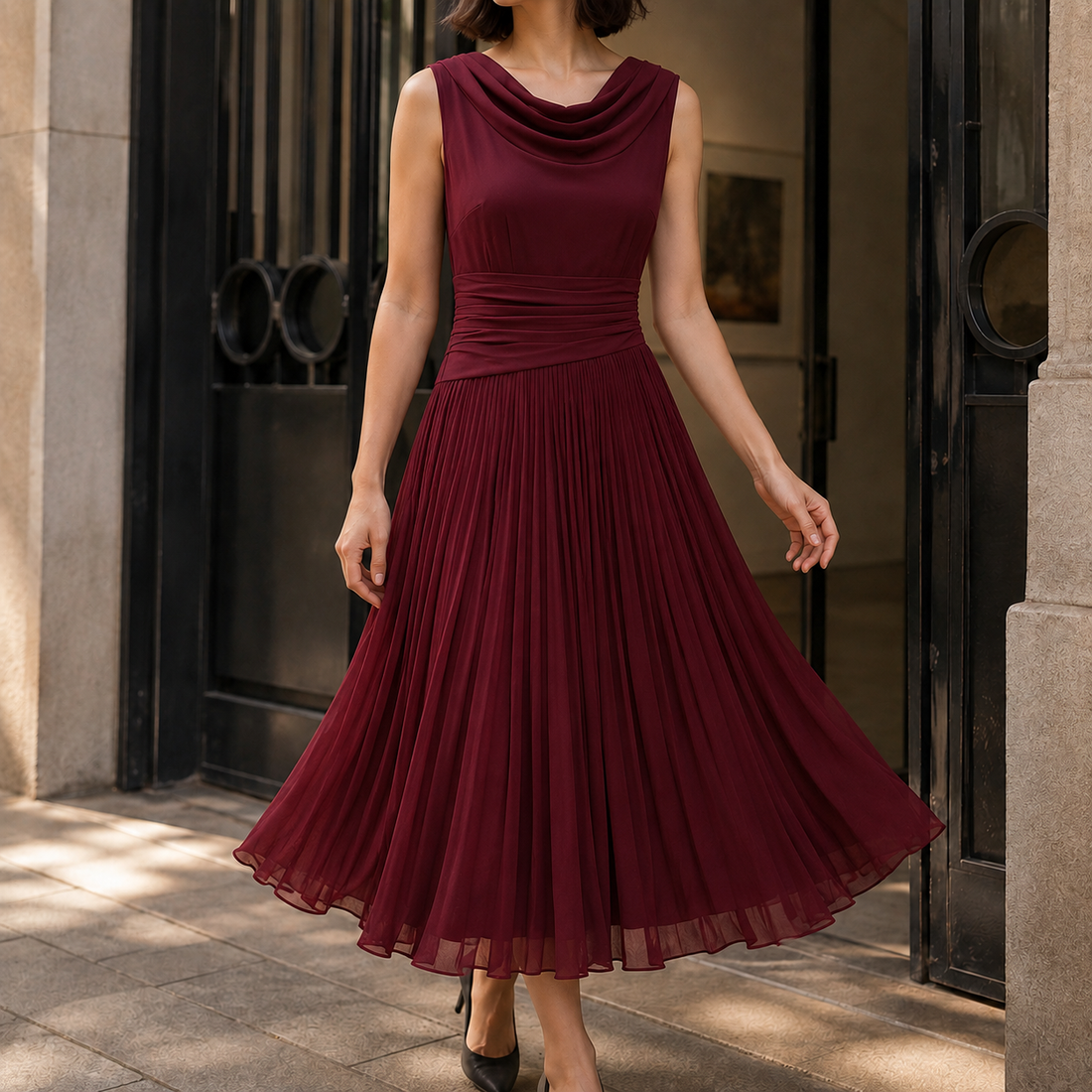 Mabel Cowl Neck Dress - Burgundy