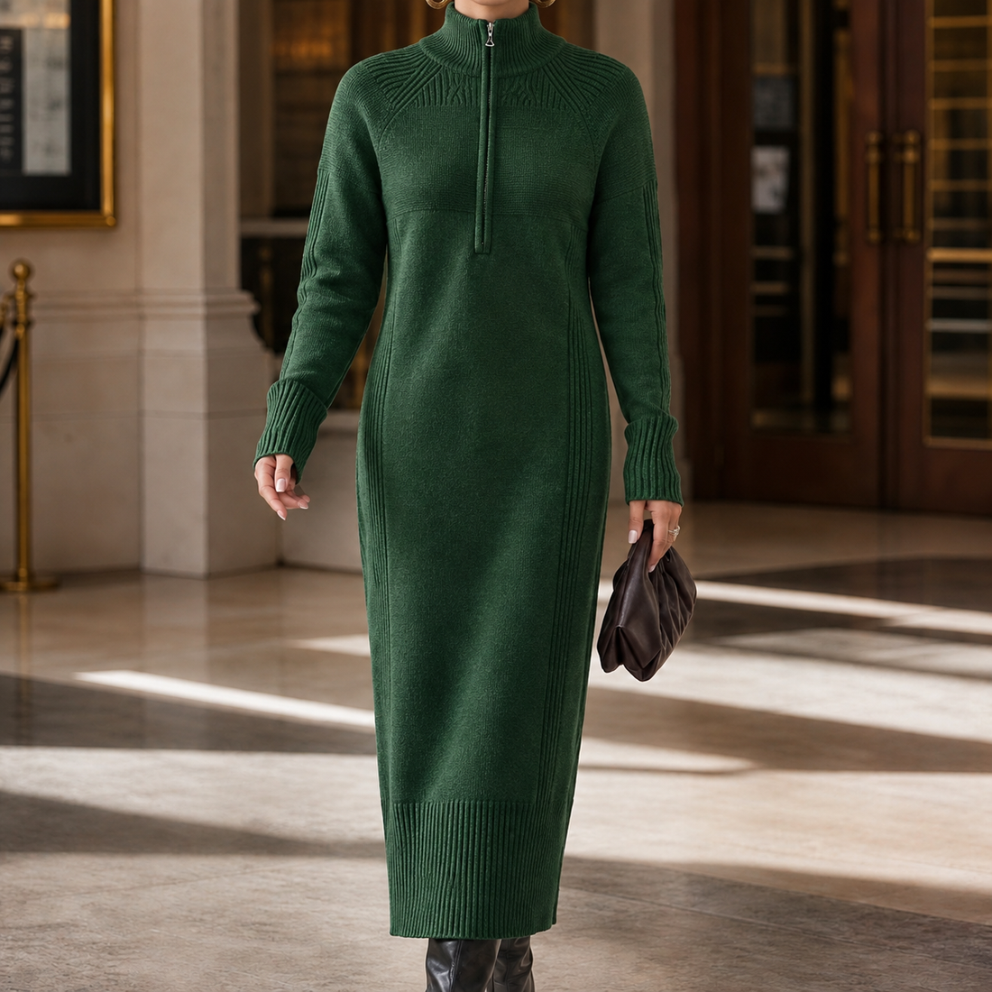 Melisande-Marie Quarter Zip Dress - Green