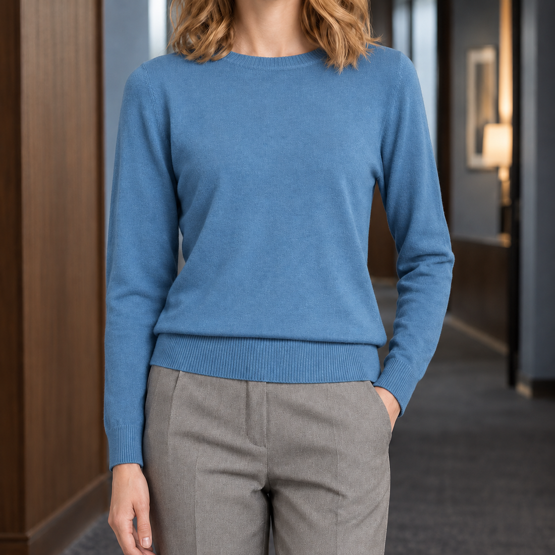 Alba-Pearl Crew Neck Sweater - Mist Blue
