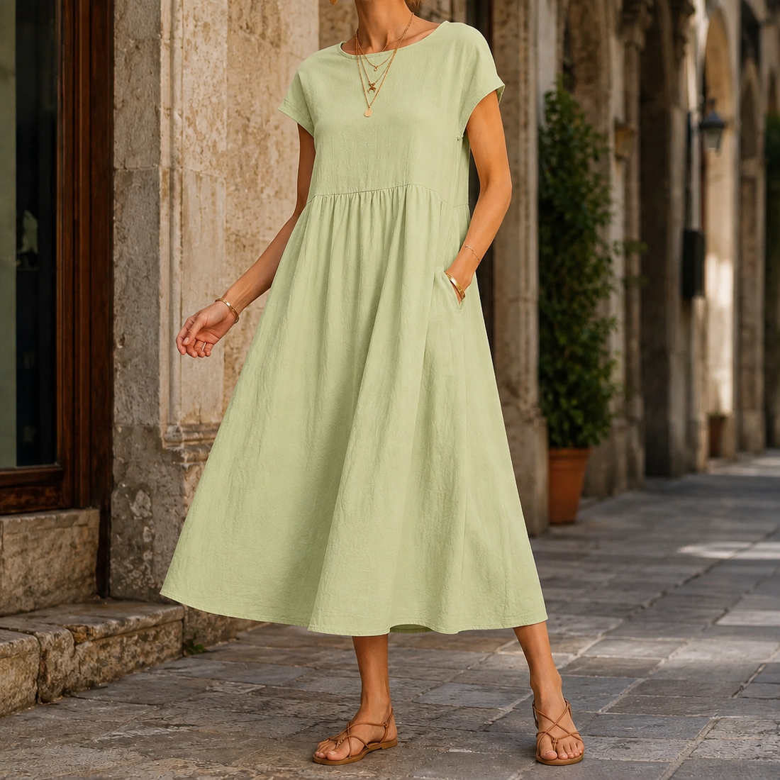 Orla-June Cotton Midi Dress - Mint Green