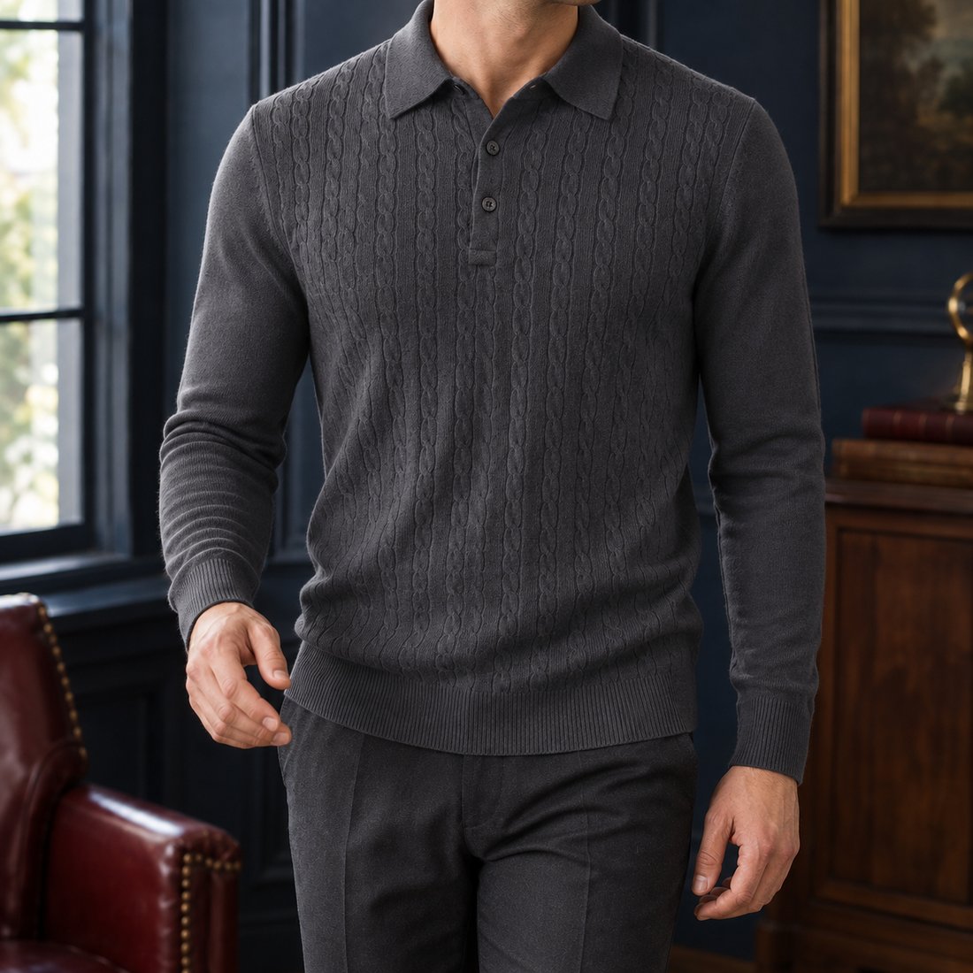 Lucas Cable Knit Sweater - Dark Gray