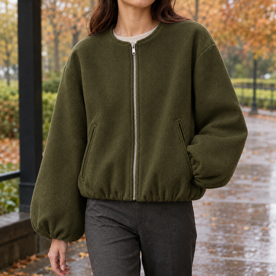 Erin-Eve Balloon Sleeve Jacket - Army Green