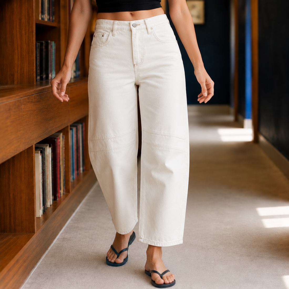 Evangeline-Rose Barrel Jeans - White