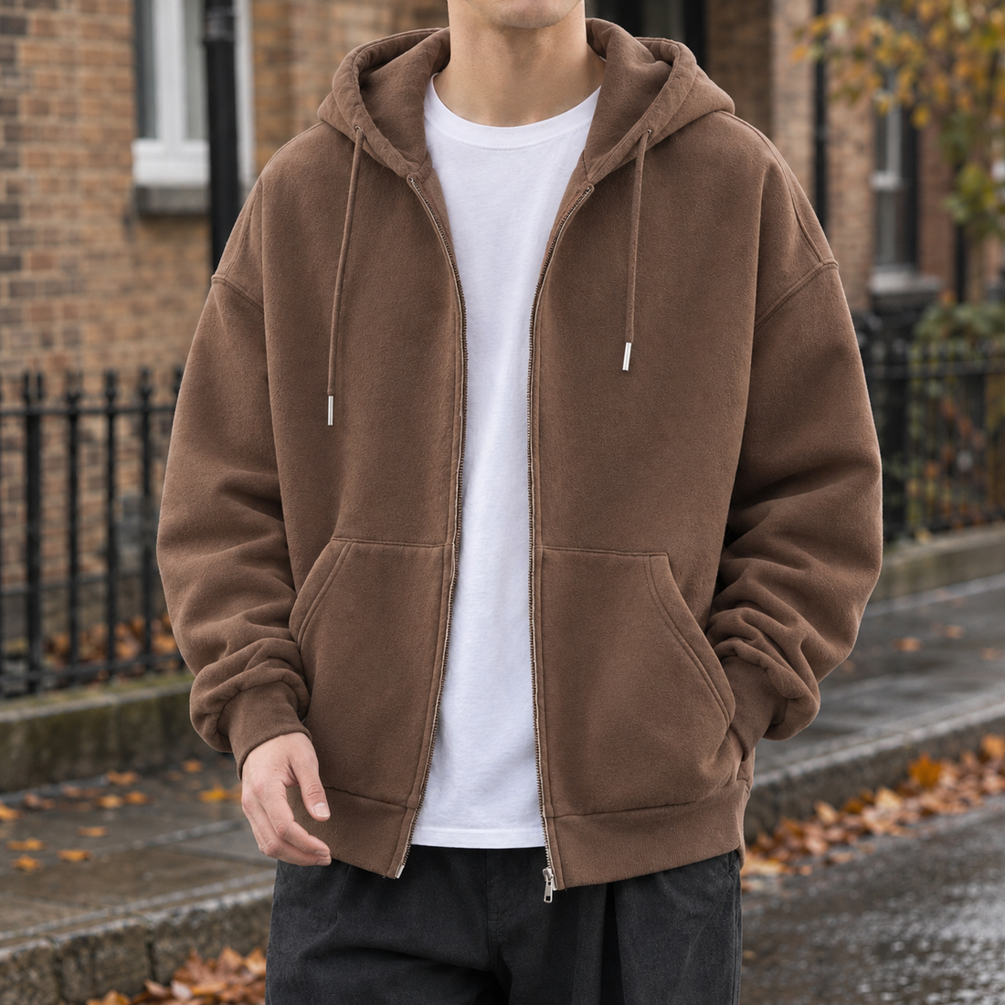 Ambrose-Cole Zip Hoodie Jacket - Coffee-colored High-quality Versatile Ja
