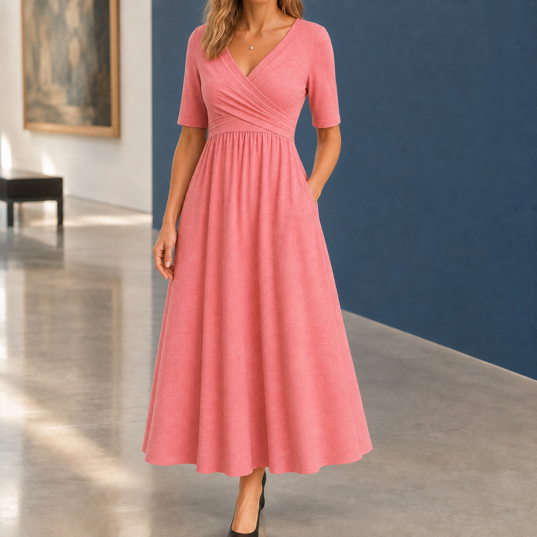 Demelza-Grace Wrap Midi Dress - Pink
