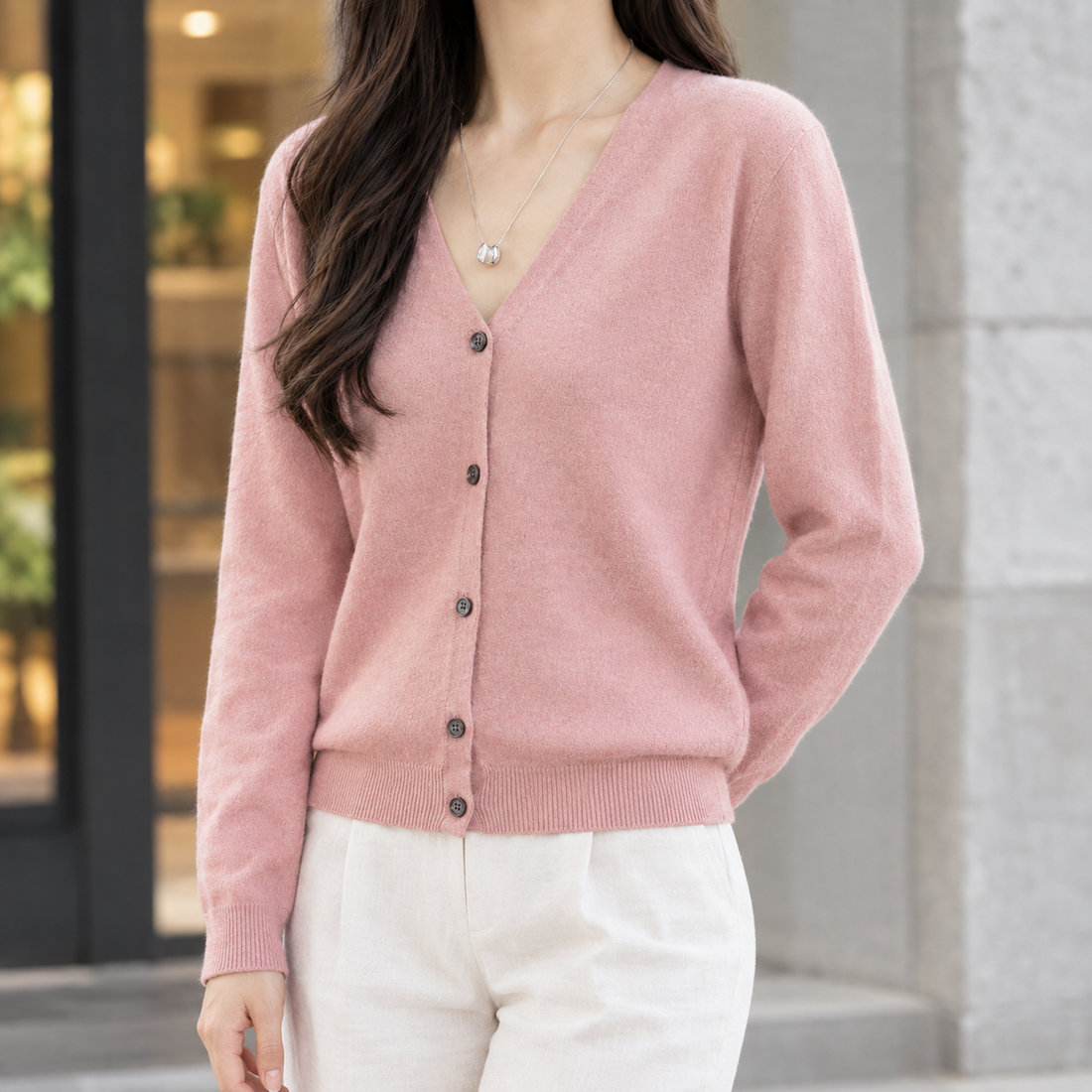 Maylis-Grace V-Neck Cardigan - Pink