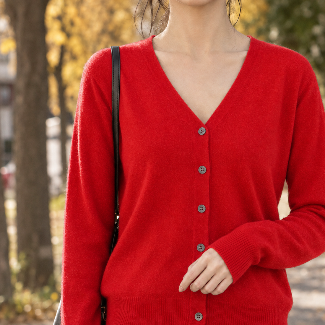 Albertine-Jade V Neck Cardigan - Bright Red