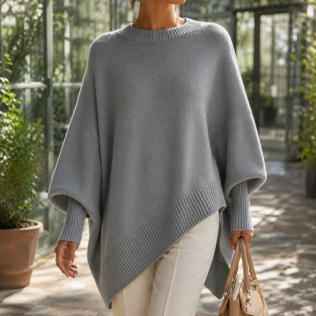 Nora Poncho Sweater - Gray