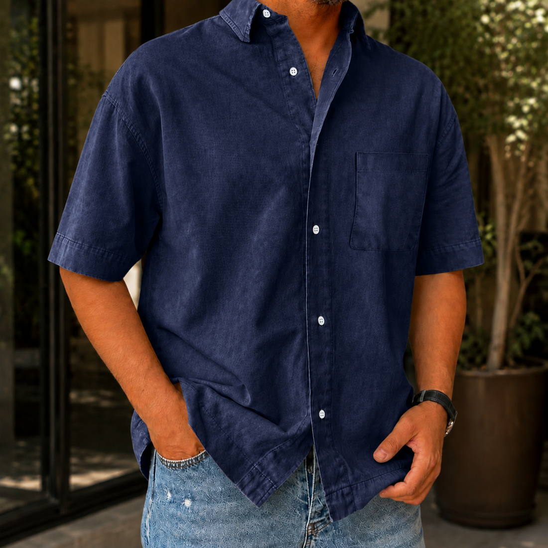 Cassian-Hayes Relaxed Shirt - Navy Blue