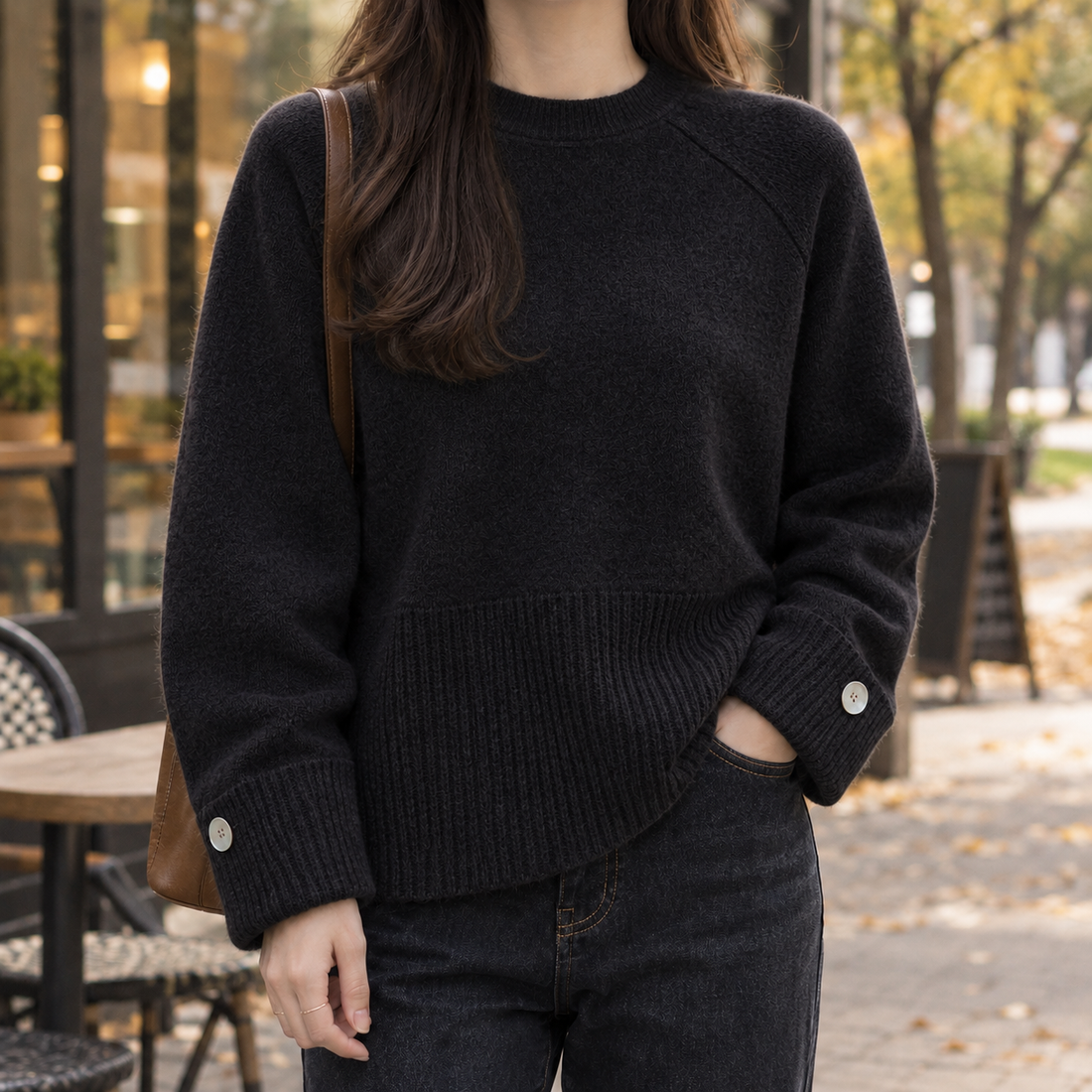 Bethany-Eve Button Cuff Sweater - Black