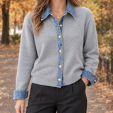 Esther-Belle Denim Cardigan - Gray Premium