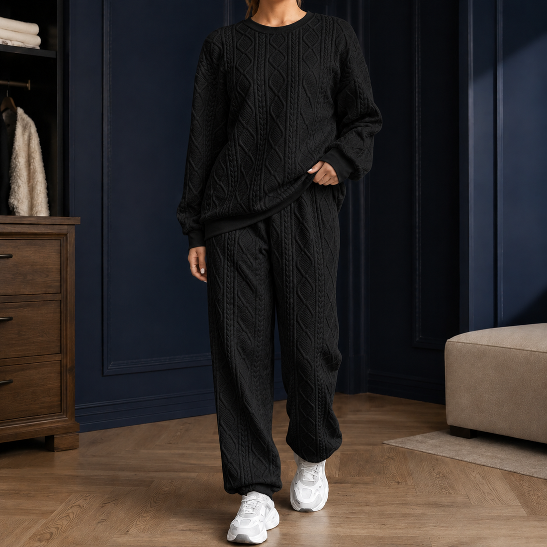 Rosalie-Skye Cable Jacquard Set - Black Logo