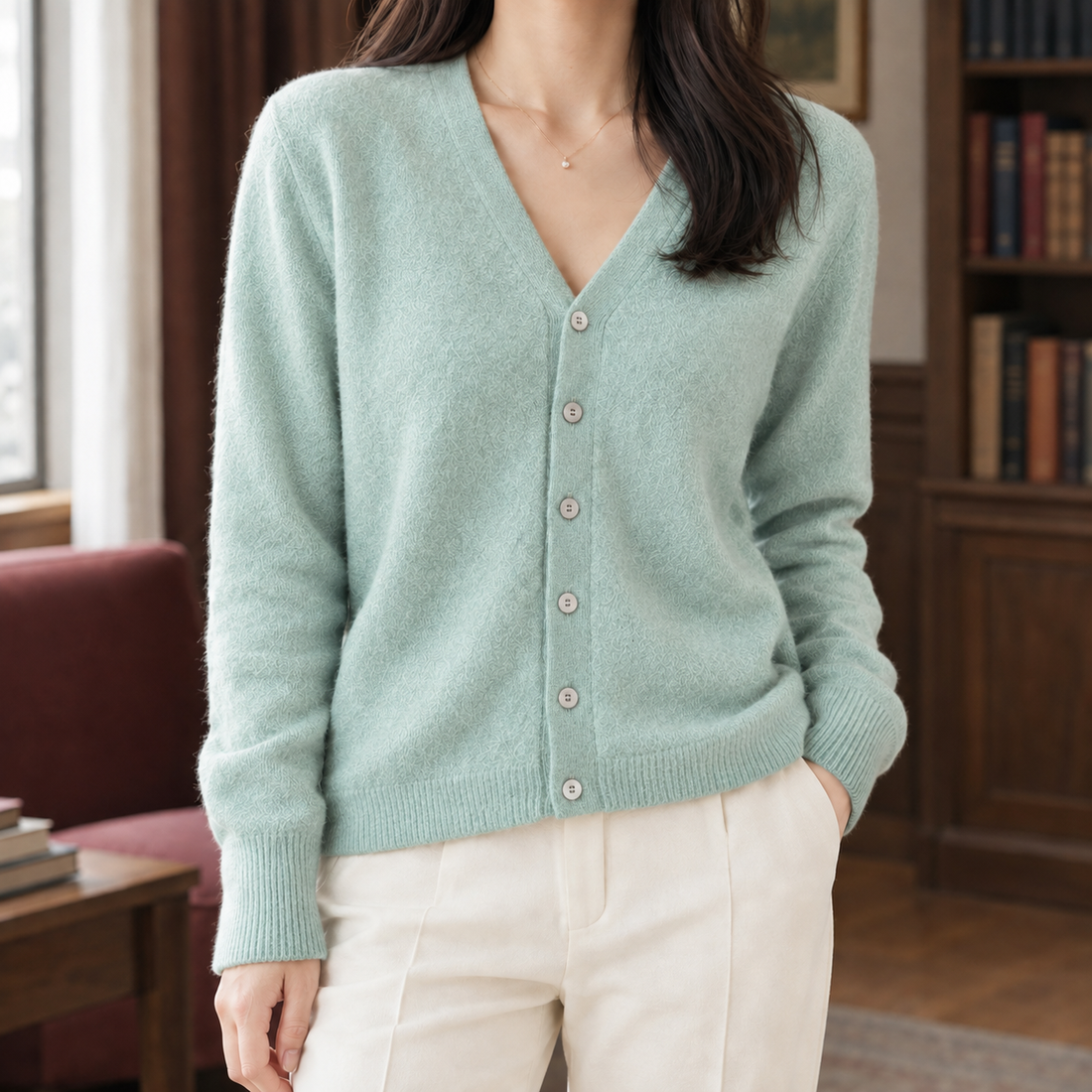Thea V Neck Cardigan - Light Blue