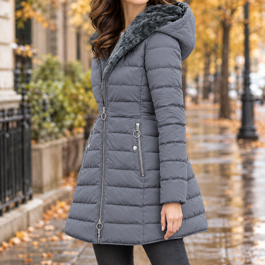 Gemma-Pearl Quilted Jacket - Gray