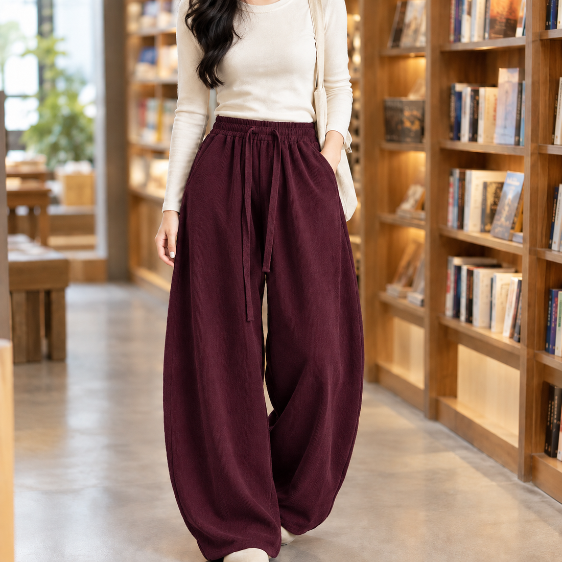 Bianca-Jade Curved Leg Cardigan - Burgundy -european