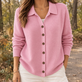 Wendy-Jane Collared Knit Cardigan - Pink