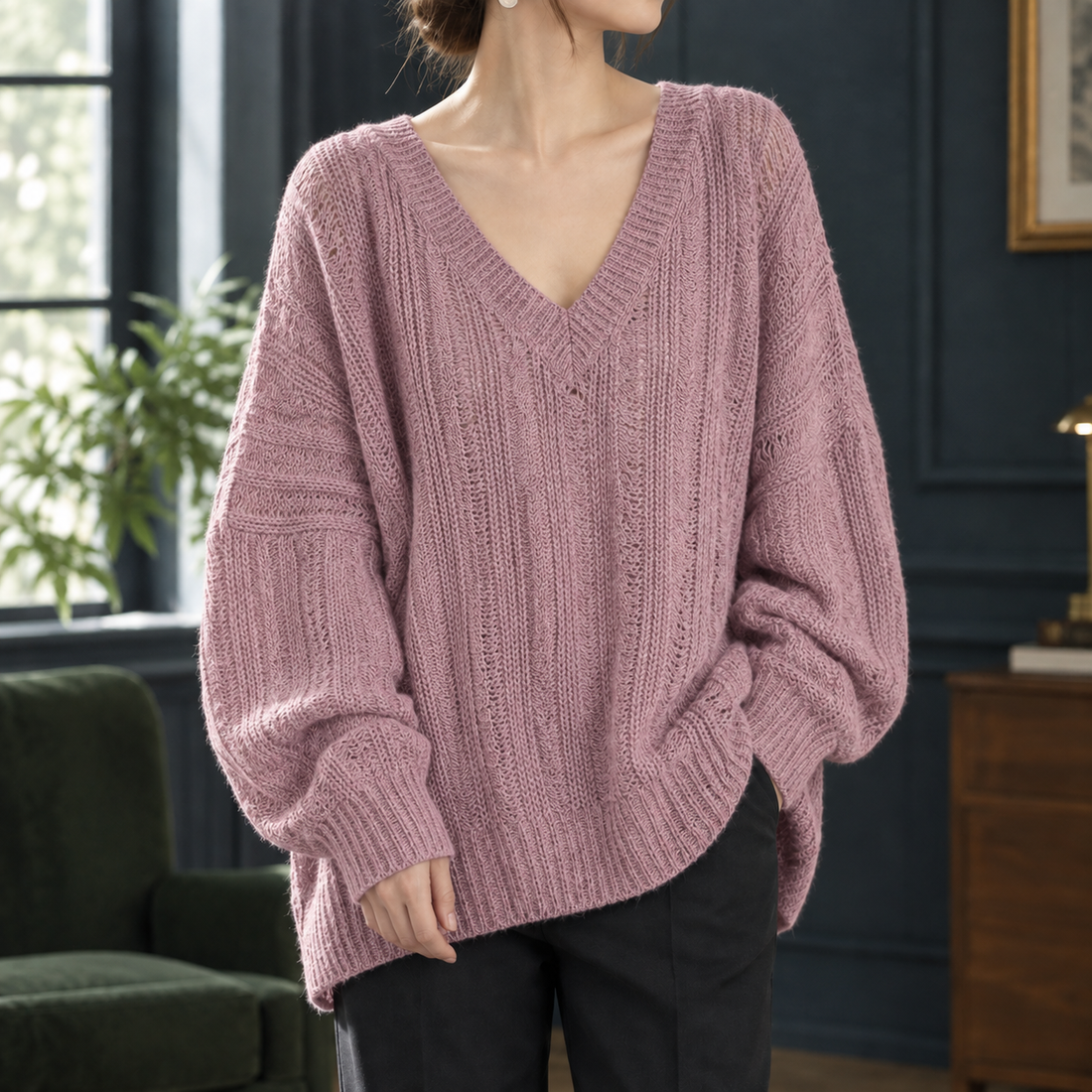 Catriona-Claire V Neck Sweater - Pink