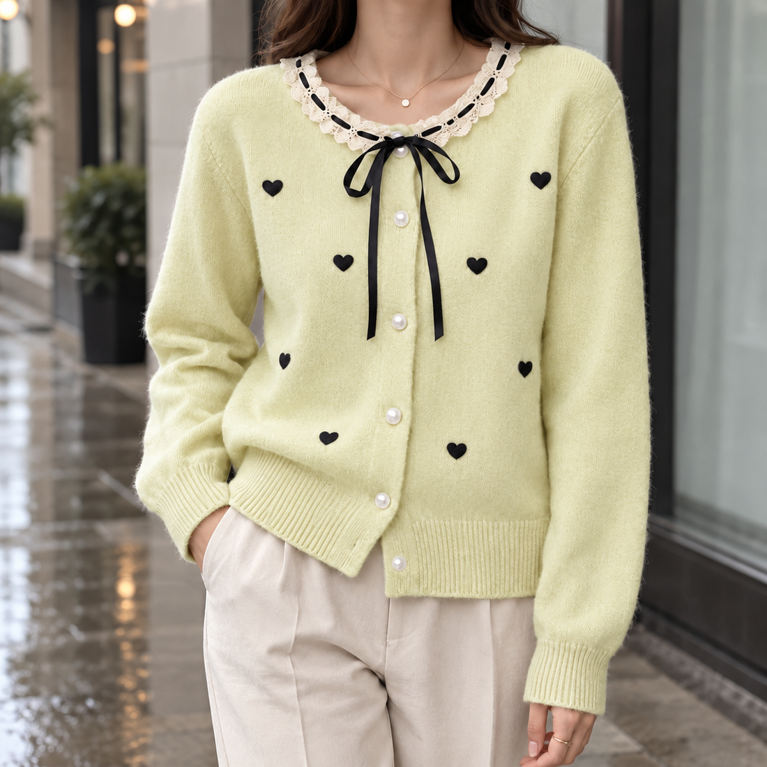 Ines-Kate Lace Cardigan - Yellow Green