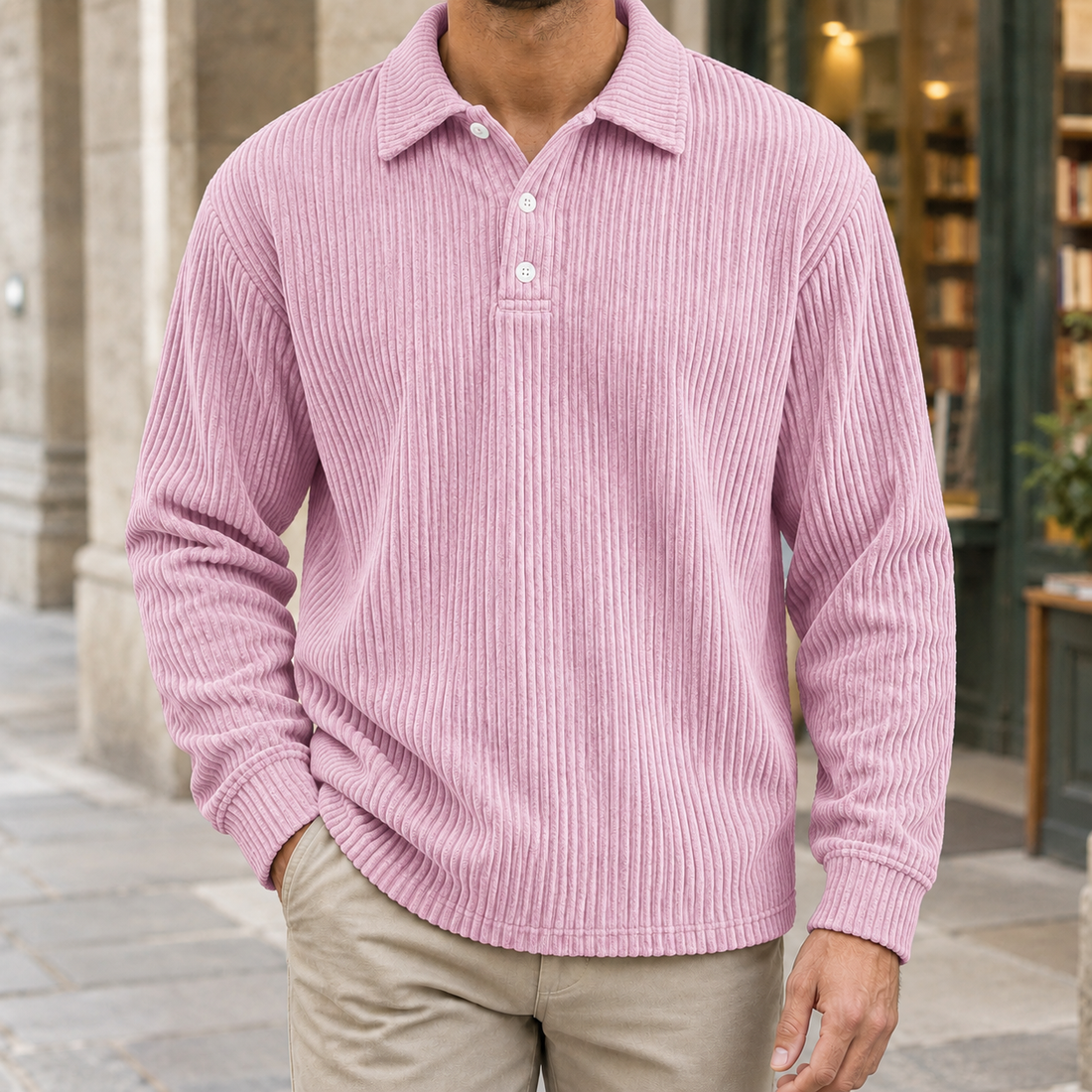 Owen-York Ribbed Polo - Pink