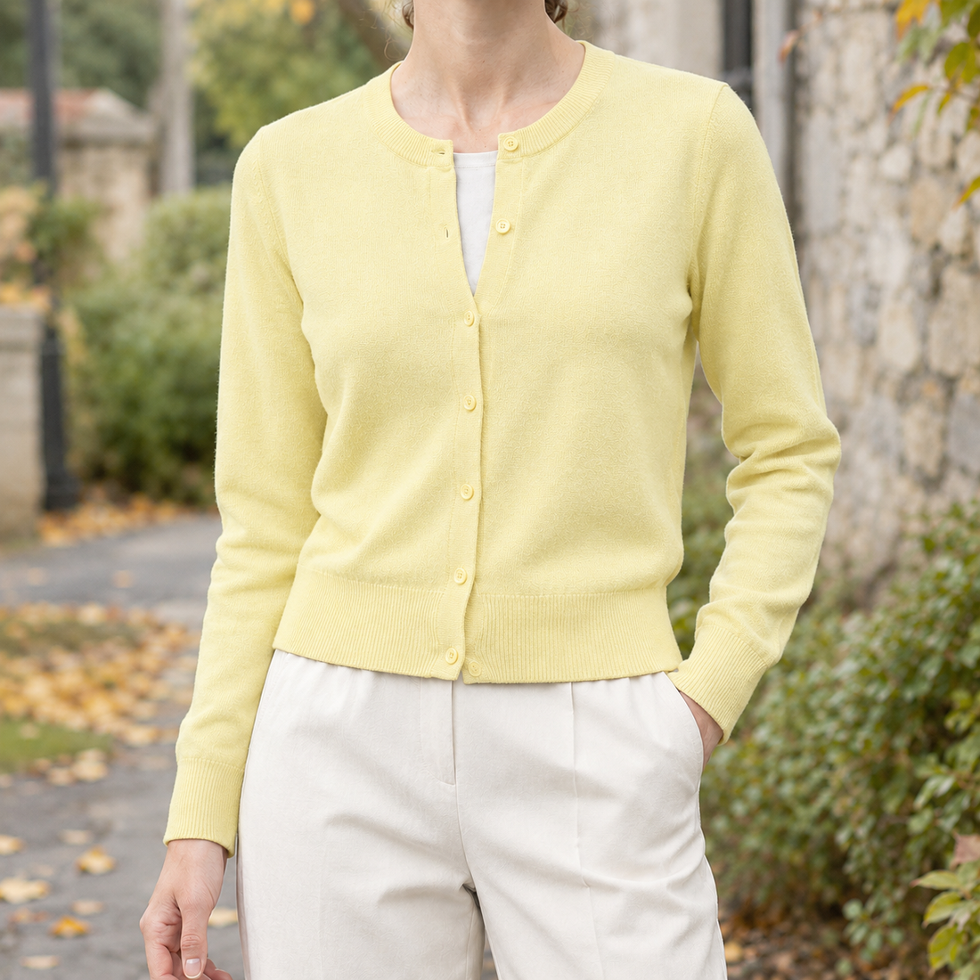 Michelle-Mae Merino Wool Cardigan - Light Yellow