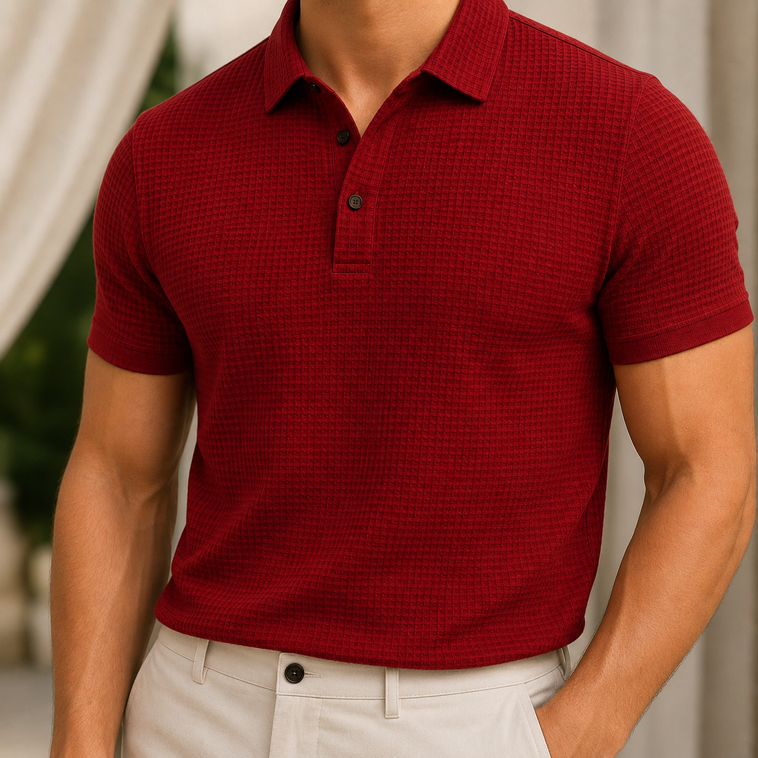 Spencer Textured Polo - Crimson Red