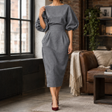 Stacey-Claire Pleated Midi Dress - Gray