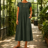 Estella Gathered Midi Dress - Military Green