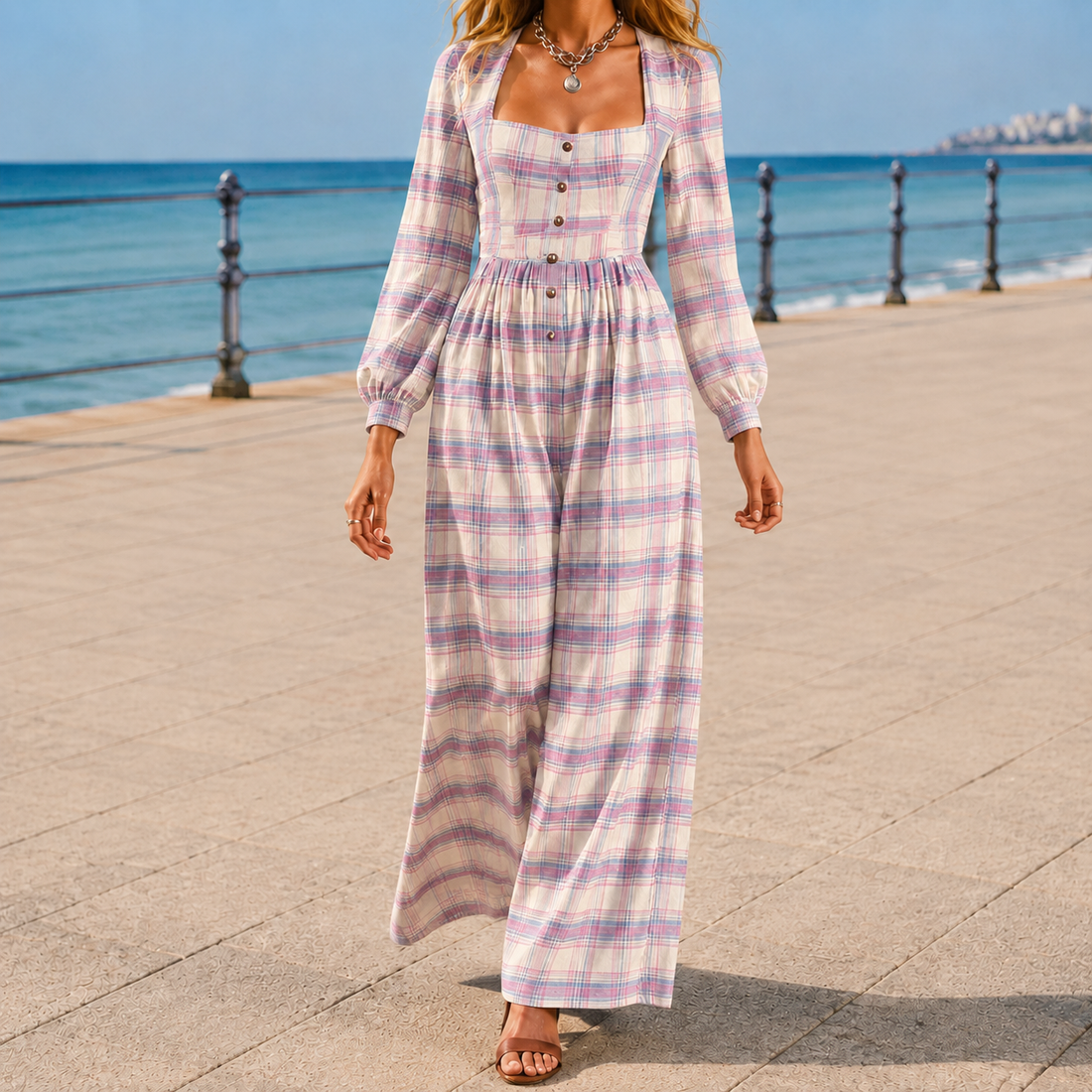 Noelle-Grace Square Neck Jumpsuit - Purple