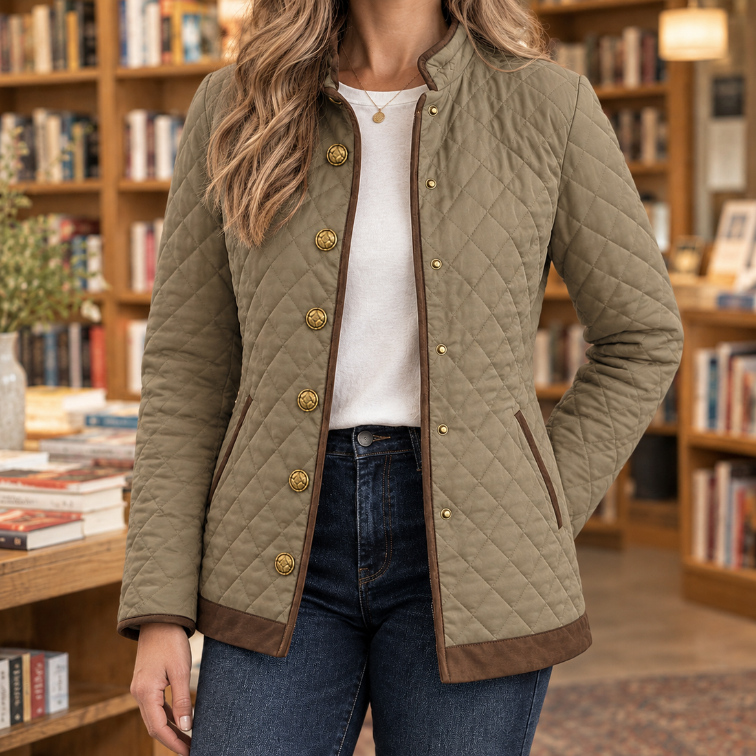 Lavinia-Rose Diamond Quilted Jacket - Khaki
