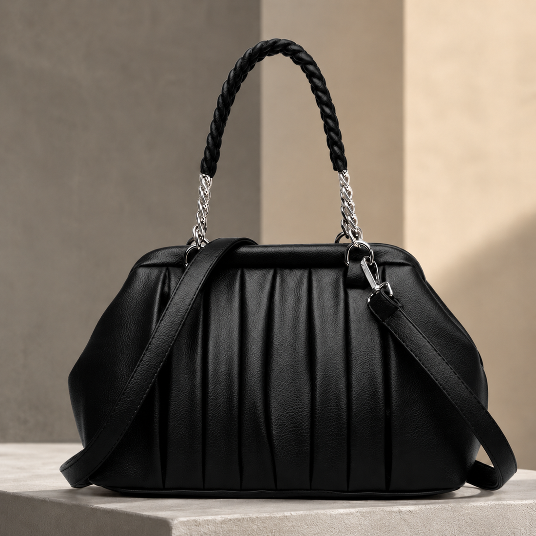 Manfredi Pleated Handle Bag - Carbon Black