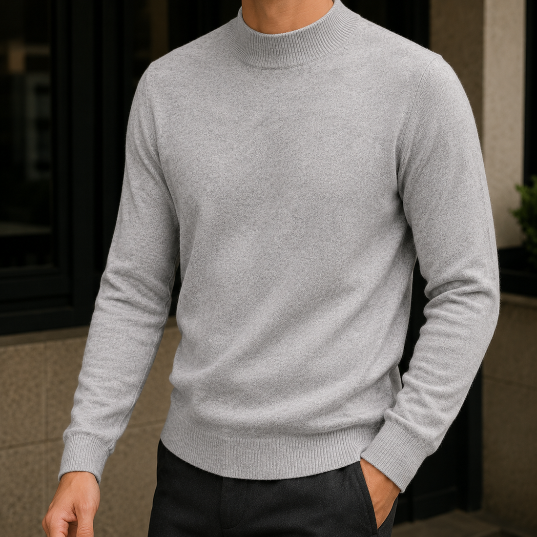 Nico-Ellis Mock Neck Sweater - Light Gray