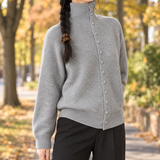 Sarah-Belle High Collar Cardigan - Light Gray