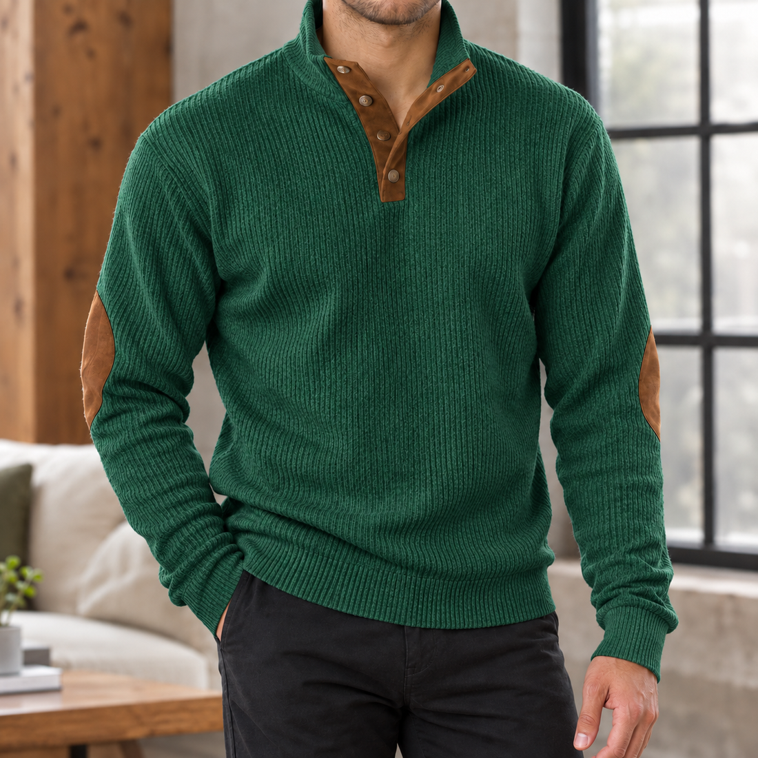 Elias-Ellis Ribbed Sweater - Dark Green