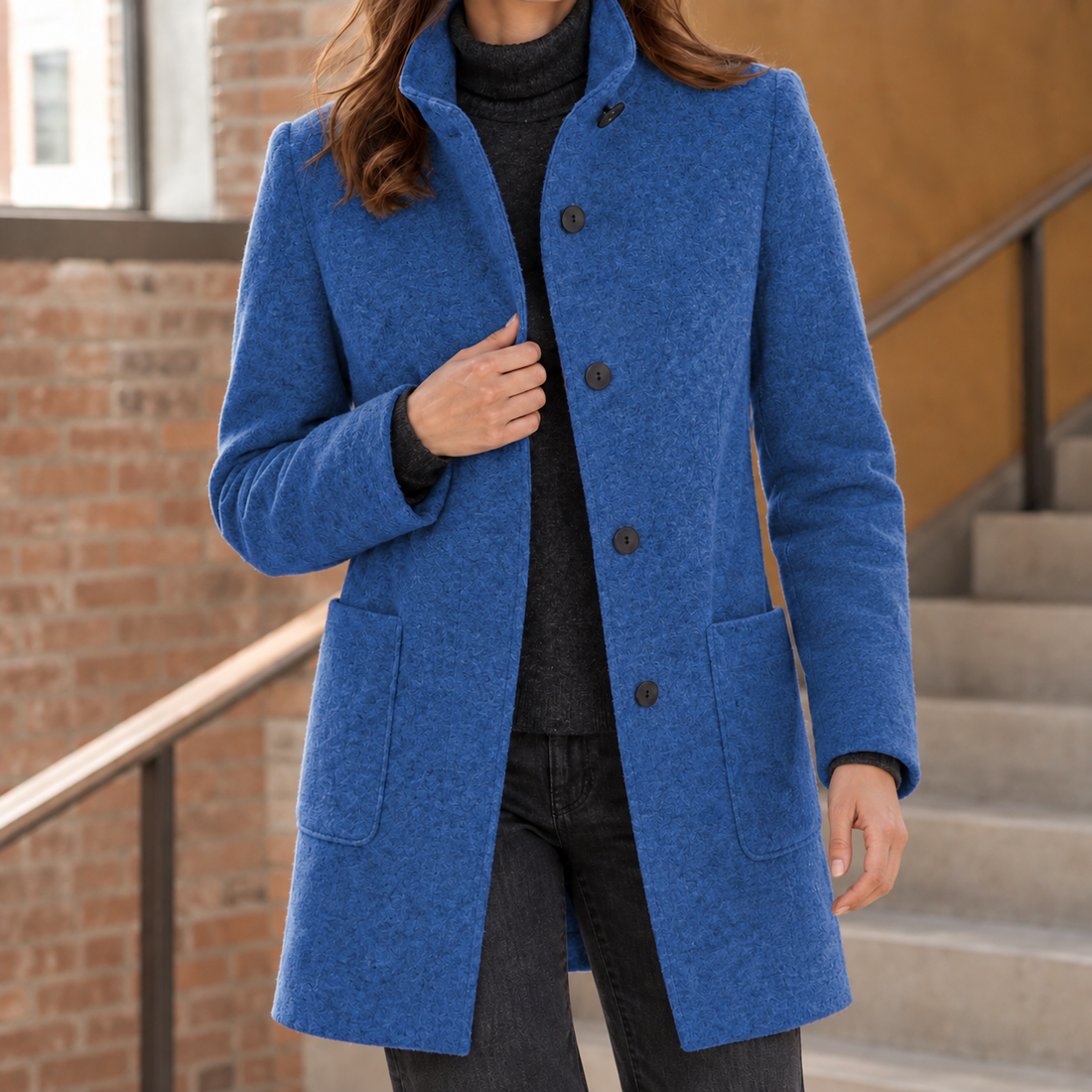 Cora Stand Collar Coat - Denim Blue