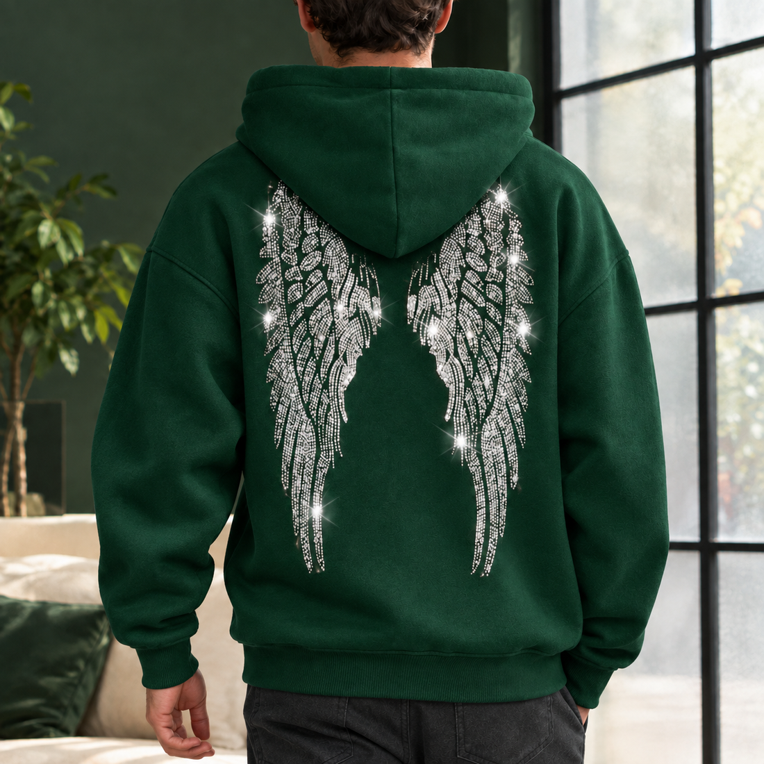 Mathias-Wade Rhinestone Hoodie - Dark Green