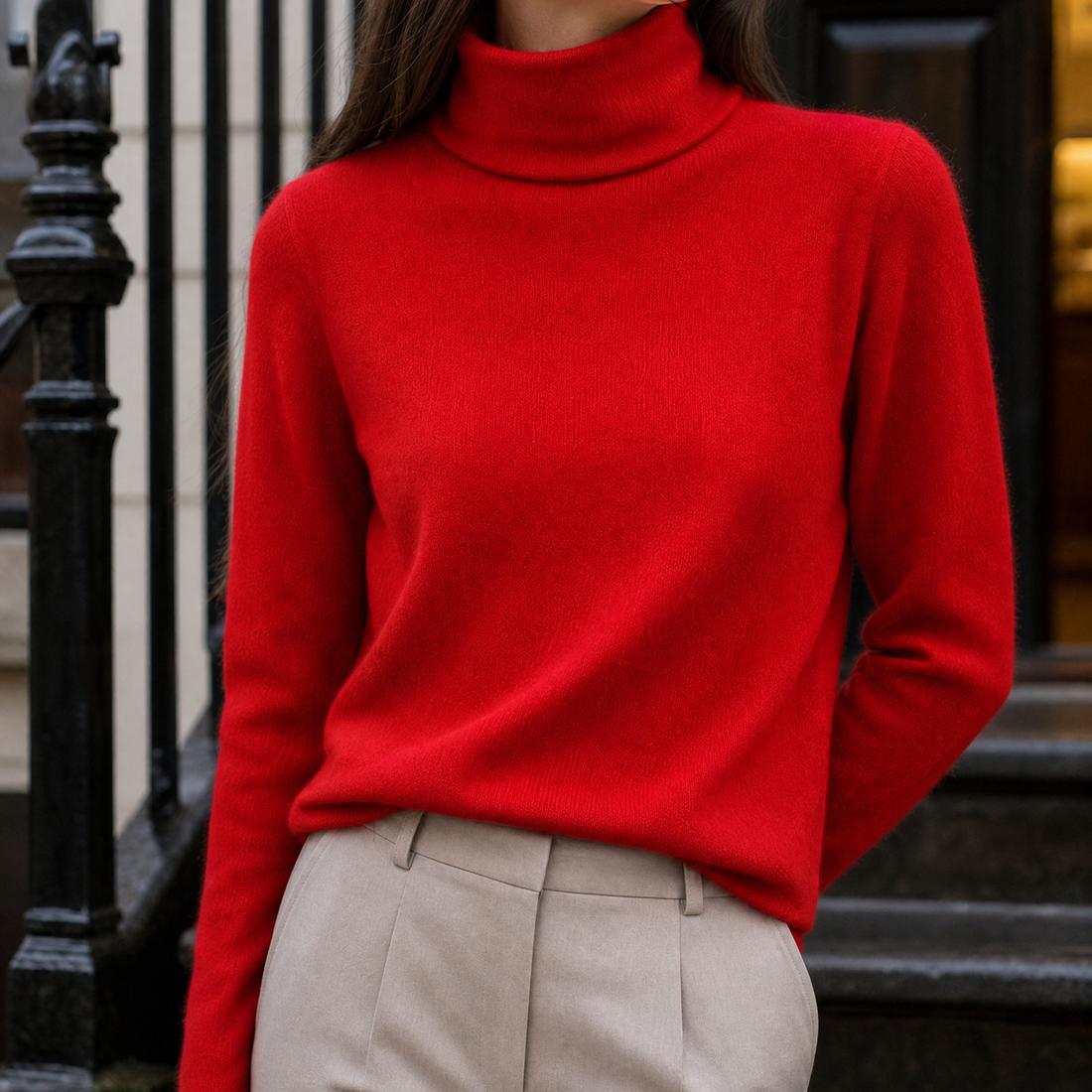 Arabelle-Claire Cashmere Turtleneck Sweater - Chinese Red