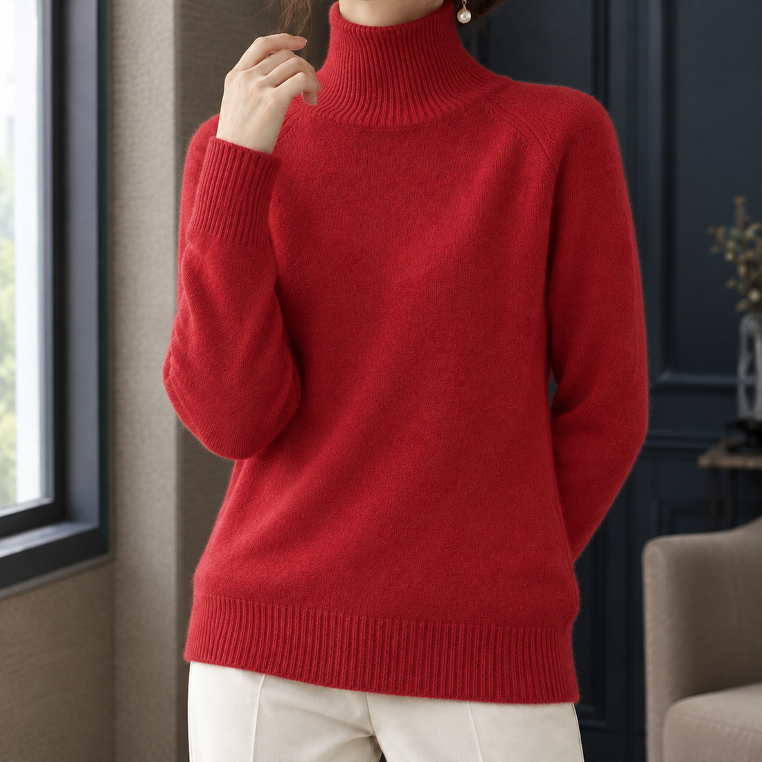 Flavia-Mae Relaxed Turtleneck Sweater - Cherry Red