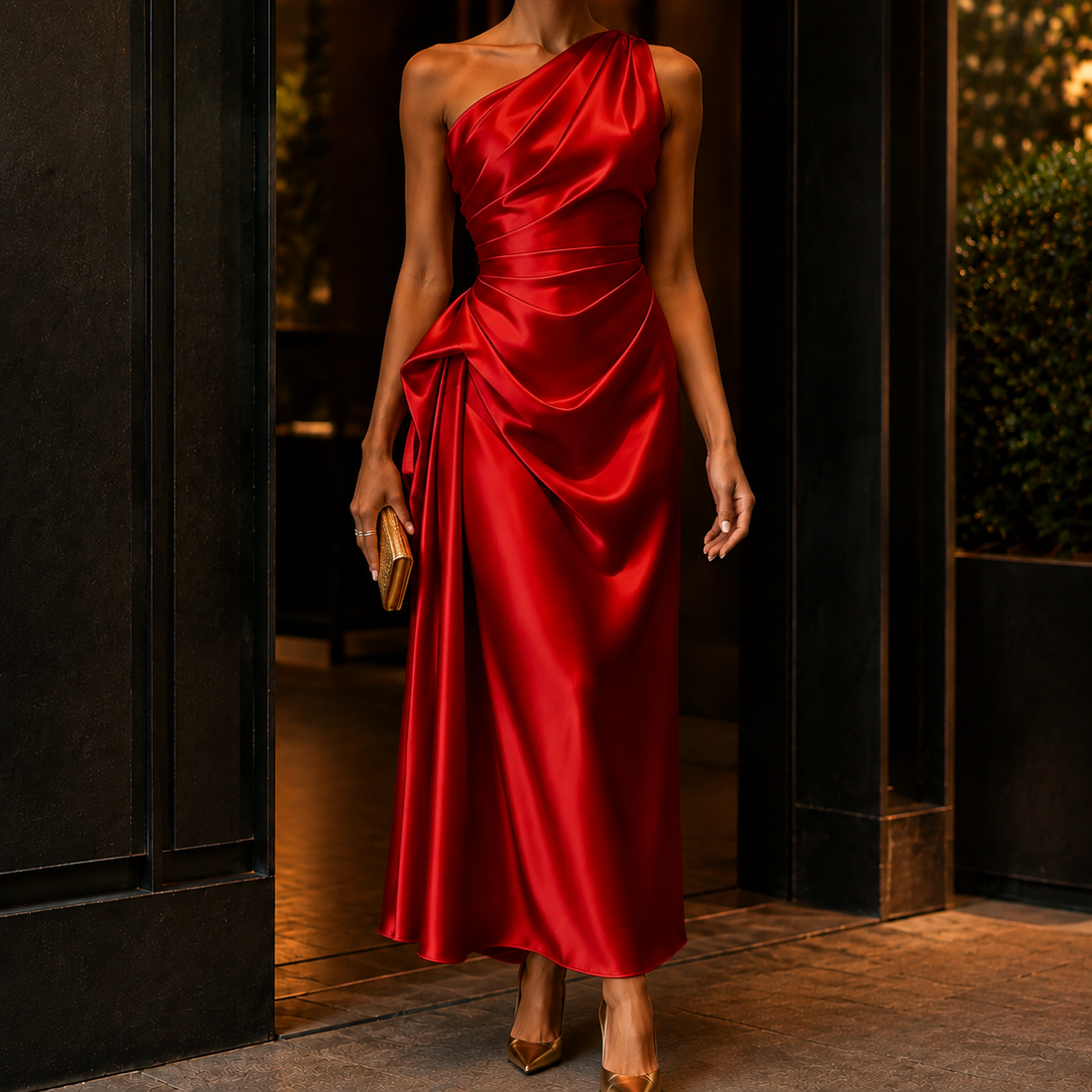 Leonie-Sage One Shoulder Dress - Cherry Red