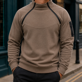 Ambrose-Stone Zip Neck Sweater - Light Brown