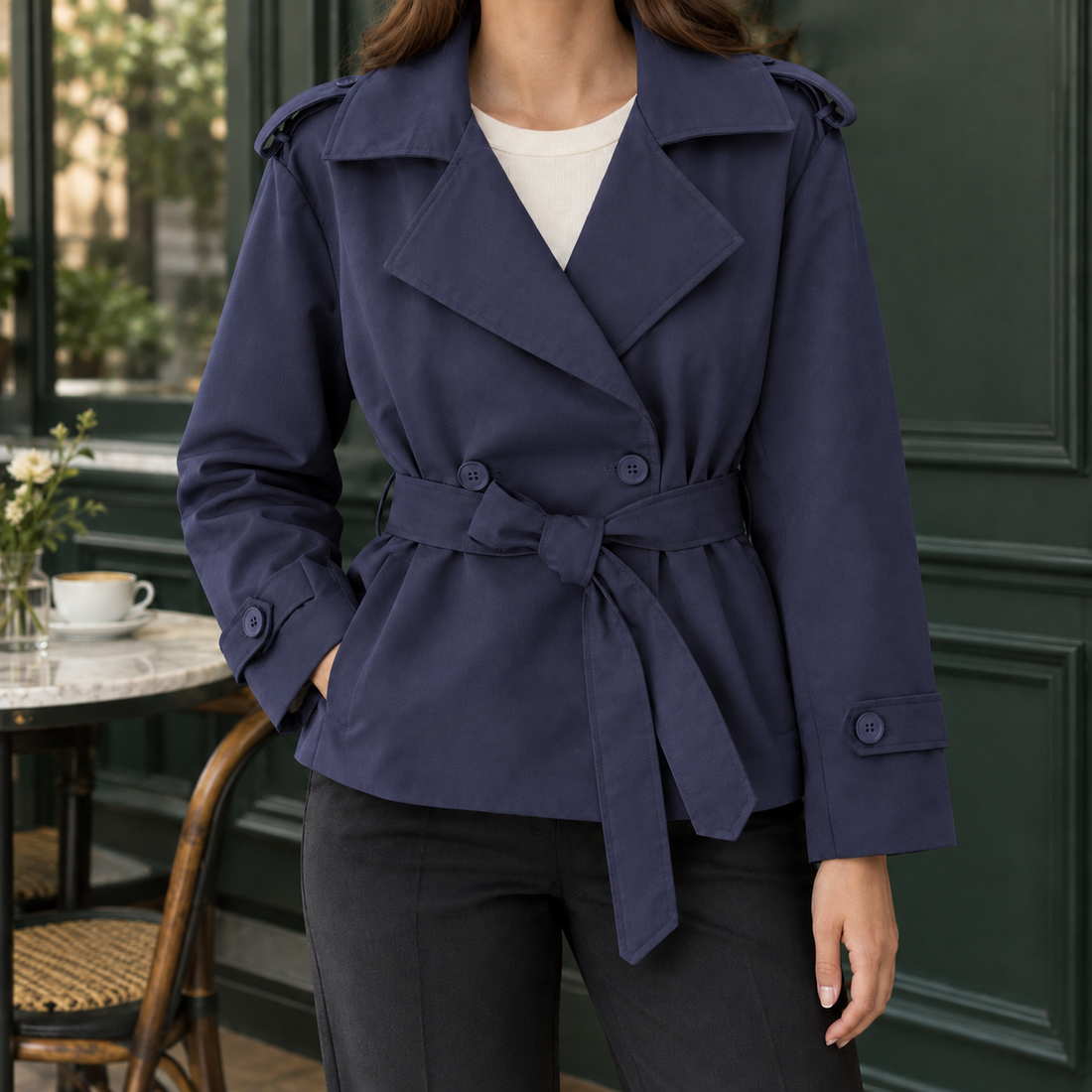 Geraldine-Faye Belted Trench Jacket - Blue