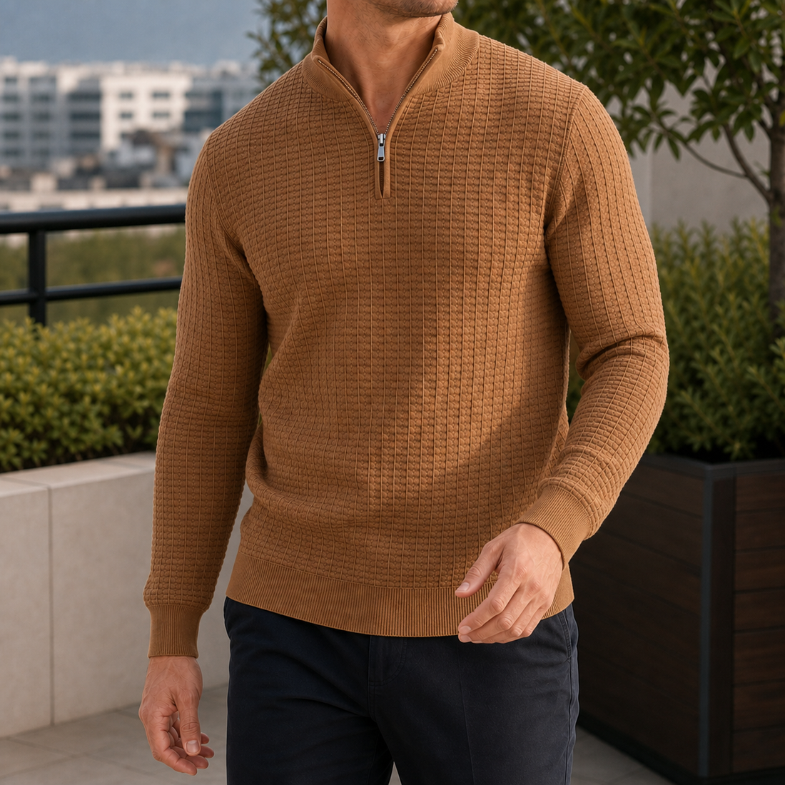 Octavian Quarter Zip Sweater - Coffee