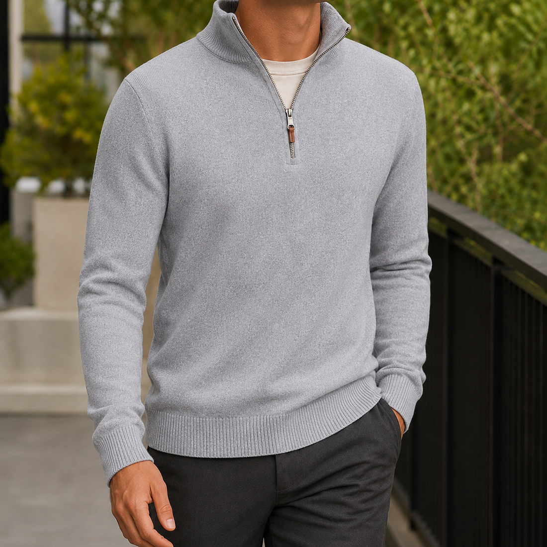 Ignatius Quarter Zip Sweater - Light Gray